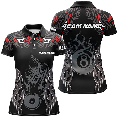 Personalized Billiard Tournament Jersey For Women Custom 8 Ball Fire Flame Billiard Team Shirts |Red TDM2335