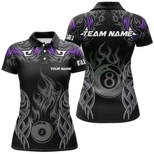 Load image into Gallery viewer, Customized Billiard Tournament Jersey For Women, 8 Ball Fire Flame Billiard Team Shirts | Purple TDM2337