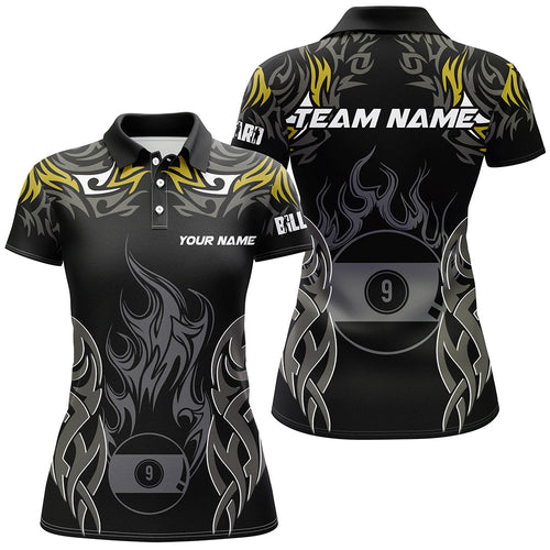 Customized Billiard Tournament Jersey For Women, 9 Ball Fire Flame Billiard Team Shirts | Yellow TDM2338