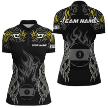 Load image into Gallery viewer, Customized Billiard Tournament Jersey For Women, 9 Ball Fire Flame Billiard Team Shirts | Yellow TDM2338