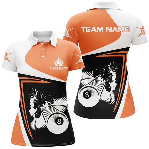 Orange Billiards Boom 8 Ball Custom Name Polo Shirts For Women, Best Custom Funny Billiards Shirts TDM0207