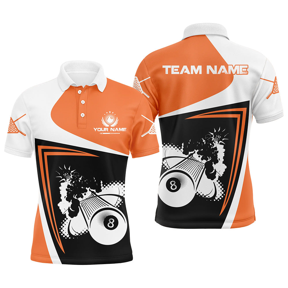 Orange Billiards Boom 8 Ball Custom Name Polo Shirts For Men, Best Custom Funny Billiards Shirts TDM0207
