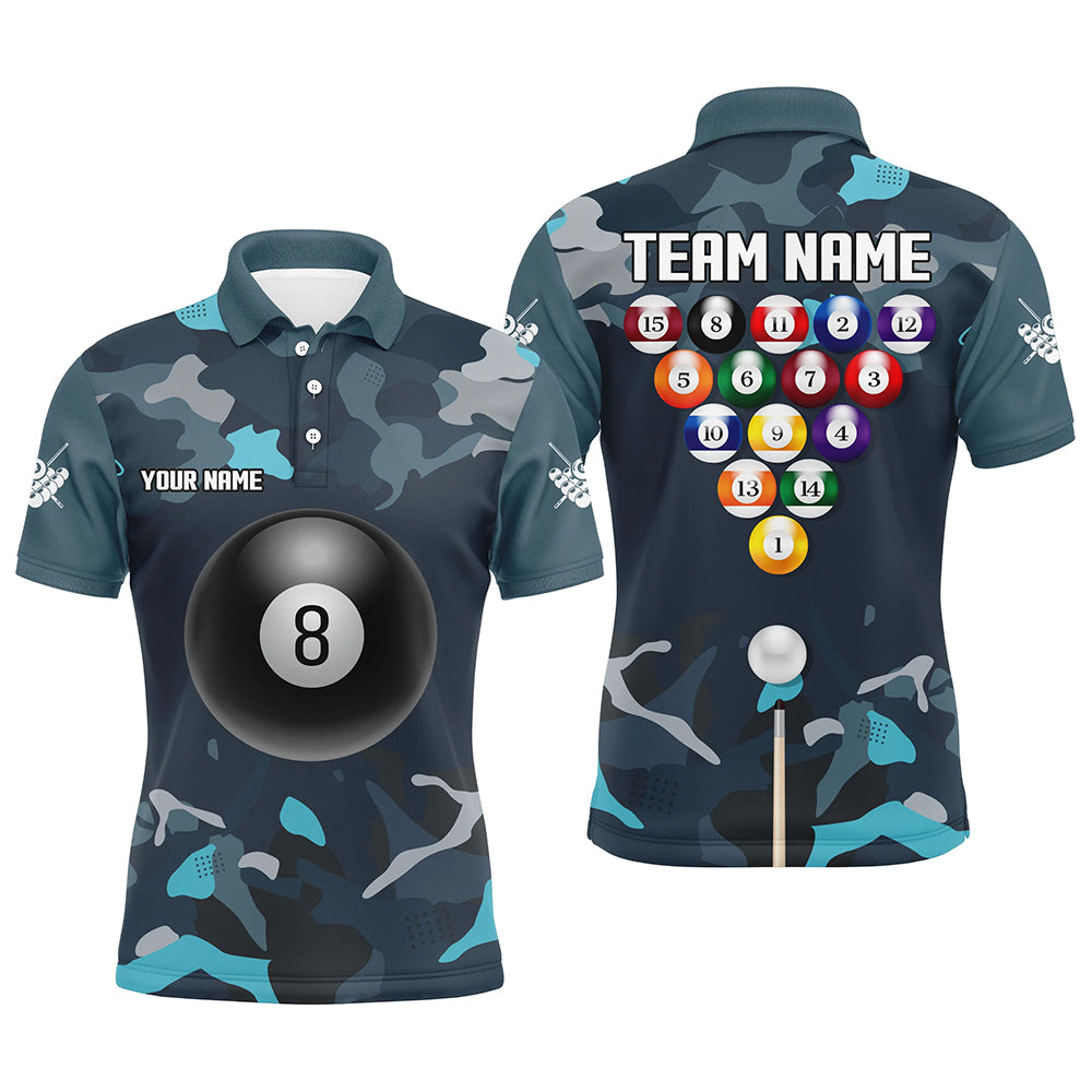 Abstract Blue Camo Billiard Balls Pool Shirts For Men Custom Billiard Jerseys, Billiard Team Shirts TDM2589