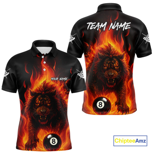 Orange Flaming Lion 8 Ball Billiard Shirts For Men Custom Fire Billiard Team Jersey Polo & 1/4 Zip TDM5305
