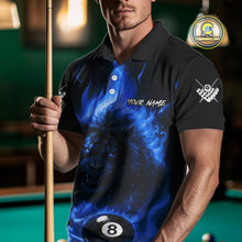 Load image into Gallery viewer, Blue Flaming Lion 8 Ball Billiard Shirts For Men Custom Fire Billiard Team Jersey Polo &amp; 1/4 Zip TDM5306