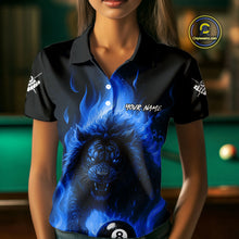 Load image into Gallery viewer, Blue Flaming Lion 8 Ball Billiard Shirts For Women Custom Fire Billiard Team Jersey Polo &amp; 1/4 Zip TDM5306