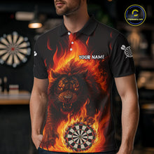 Load image into Gallery viewer, Orange Flaming Lion Darts Shirts For Men Custom Fire Darts League Jersey Team Polo &amp; 1/4 Zip TDM5308