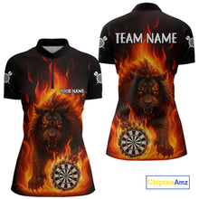 Load image into Gallery viewer, Orange Flaming Lion Darts Shirts For Women Custom Fire Darts League Jersey Team Polo &amp; 1/4 Zip TDM5308