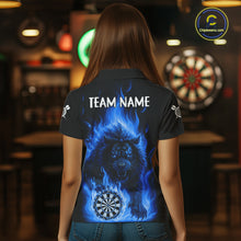 Load image into Gallery viewer, Blue Flaming Lion Darts Shirts For Women Custom Fire Darts League Jersey Team Polo &amp; 1/4 Zip TDM5309