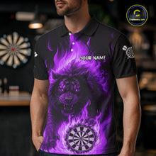 Load image into Gallery viewer, Purple Flaming Lion Darts Shirts For Men Custom Fire Darts League Jersey Team Polo &amp; 1/4 Zip TDM5310