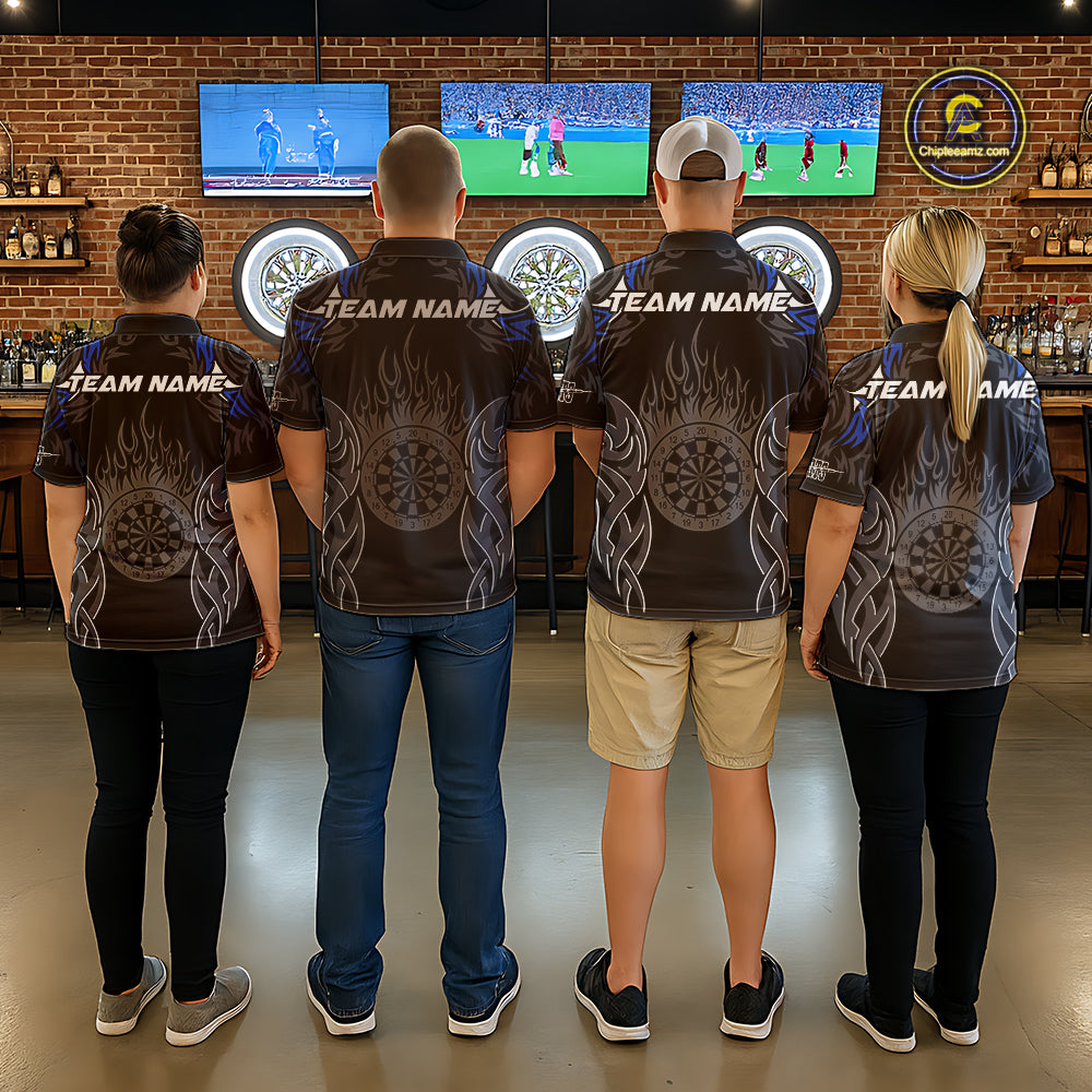 Personalized Darts Tournament Jerseys For Women Custom Dartboard Fire Flame Darts Shirts |Blue TDM5565