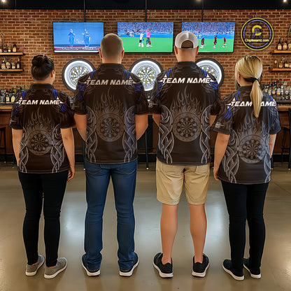 Personalized Darts Tournament Jerseys For Women Custom Dartboard Fire Flame Darts Shirts |Blue TDM5565