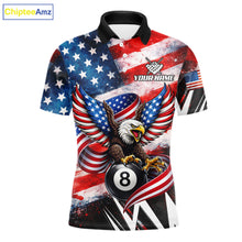 Load image into Gallery viewer, Custom American Flag Eagle Billiard Shirt For Men, Patriotic 8 Ball Pool Team Jersey Polo, 1/4 Zip TDM6181