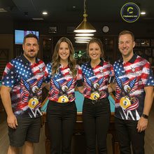 Load image into Gallery viewer, Custom American Flag Eagle Billiard Shirt For Women, Patriotic 9 Ball Pool Team Jersey Polo, 1/4 Zip TDM6182