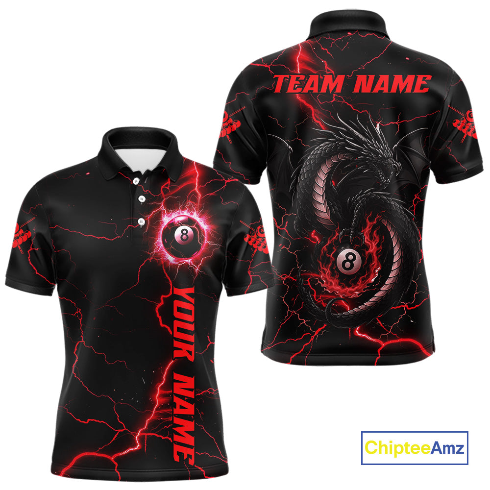 Black And Red 8 Ball Pool Lightning Custom Dragon Men's Billiard Shirts, Billiard Team Jerseys TDM4073