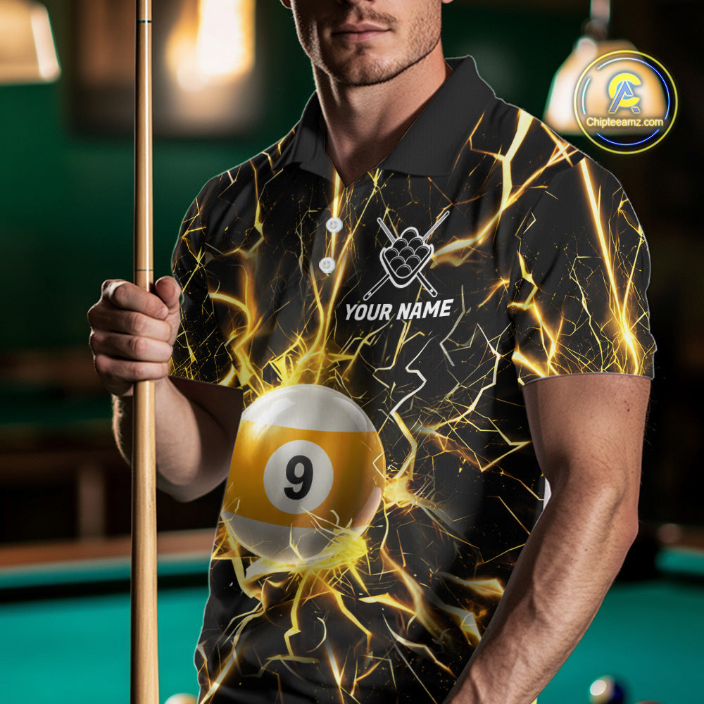 Custom Thunder Lightning 9 Ball Billiard Shirts For Men, 9 Ball Pool Team Jersey Polo & 1/4 Zip TDM6611