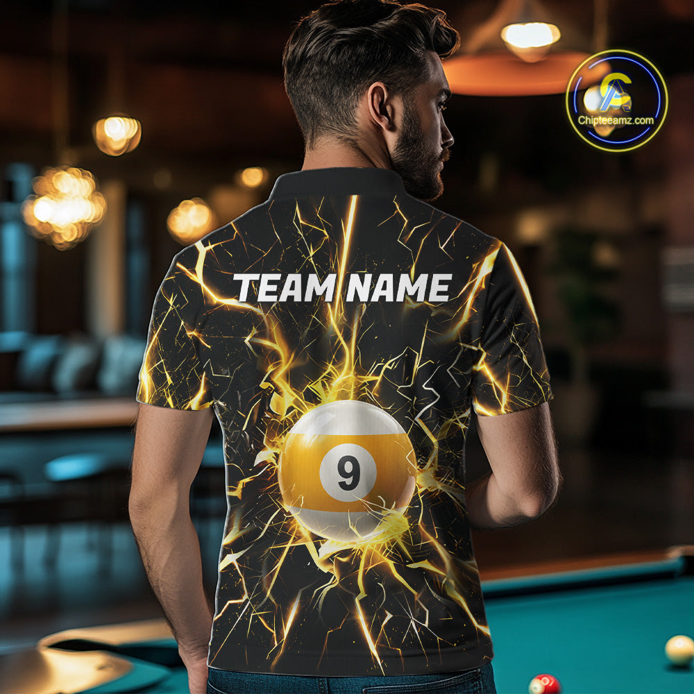 Custom Thunder Lightning 9 Ball Billiard Shirts For Men, 9 Ball Pool Team Jersey Polo & 1/4 Zip TDM6611