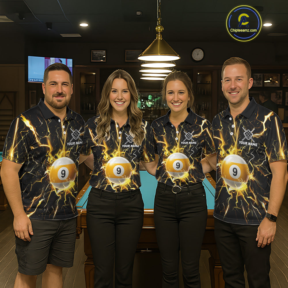 Custom Thunder Lightning 9 Ball Billiard Shirts For Men, 9 Ball Pool Team Jersey Polo & 1/4 Zip TDM6611