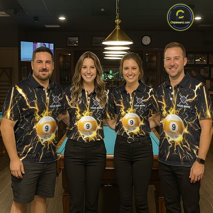 Custom Thunder Lightning 9 Ball Billiard Shirts For Men, 9 Ball Pool Team Jersey Polo & 1/4 Zip TDM6611