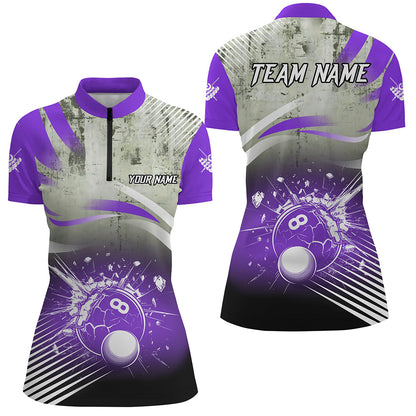 Personalized Purple Grunge Break 8 Ball Billiard Shirts For Women, Retro Team League Billiard Jerseys TDM2346
