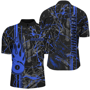 Blue Grunge Billiard Jerseys For Men Custom Fire Flame 8 Ball Dragon Team League Billiard Shirts TDM2601