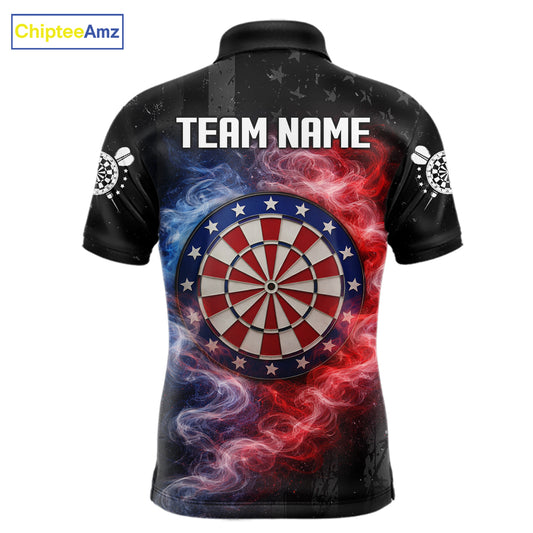 Custom American Flag Smoke Skull Darts Shirt For Men, Patriotic Darts Team Jersey Polo & 1/4 Zip TDM5811