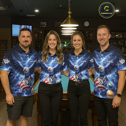 Blue 8 Ball US Flag Thunder Lightning Eagle Billiard Shirt For Men Custom Pool Team Jersey TDM5813