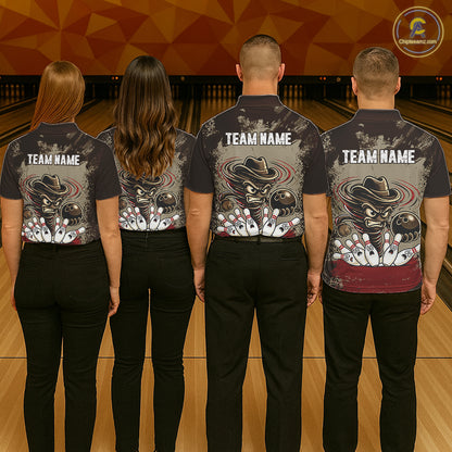 Funny Tornado Grunge Bowling Shirt For Women Custom Bowling Team Jersey Polo & Quarter Zip Shirts TDM6203
