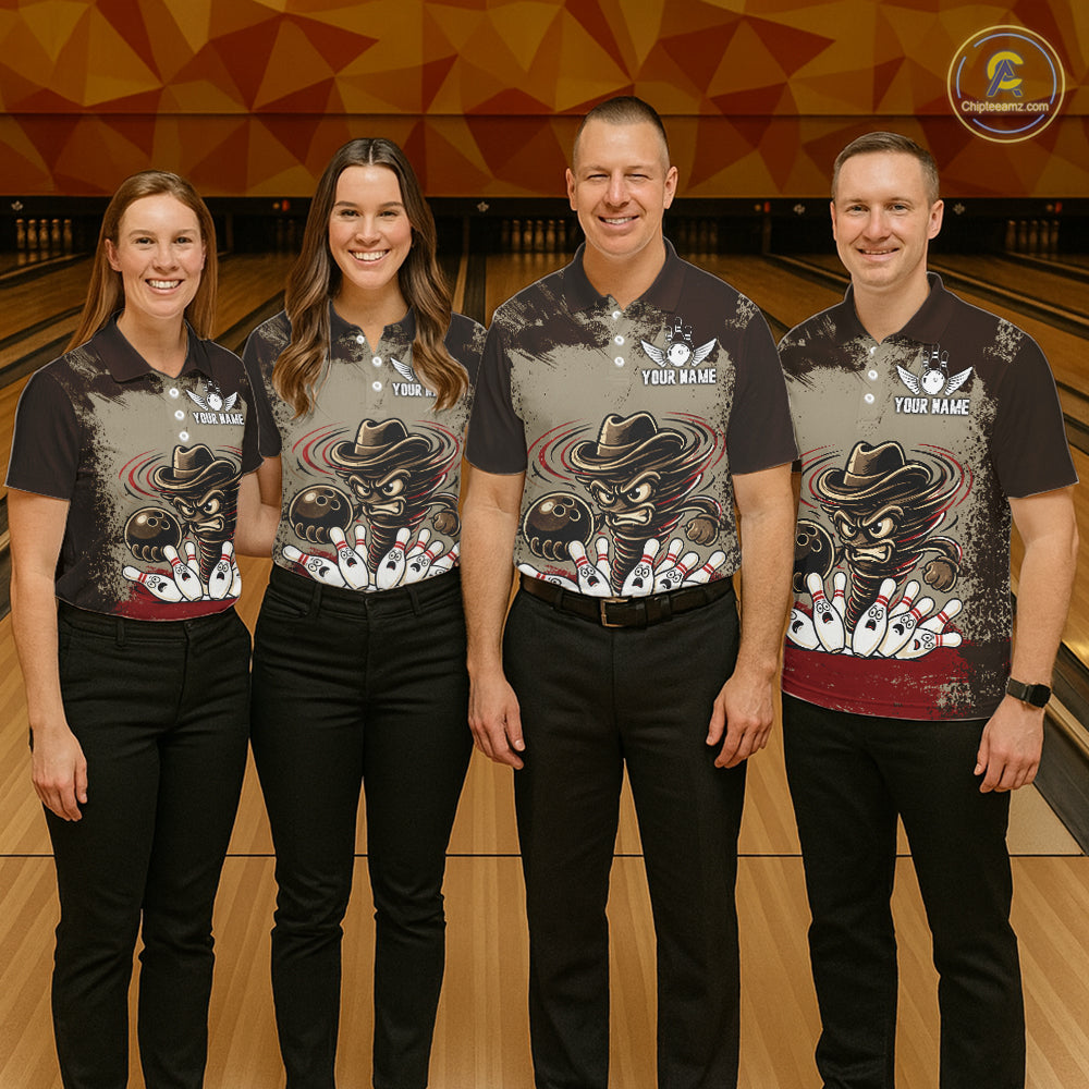 Funny Tornado Grunge Bowling Shirt For Women Custom Bowling Team Jersey Polo & Quarter Zip Shirts TDM6203