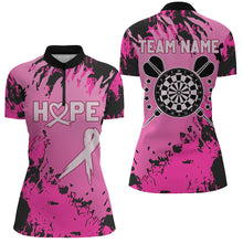 Load image into Gallery viewer, Breast Cancer Awareness Pink Grunge Camo Women Darts Polo &amp; Quarter-Zip Shirts Custom Darts Jerseys TDM1699