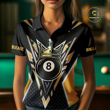 Load image into Gallery viewer, Customized 8 Ball Pool Crown Women Billiard Shirts, Gold And Black Billiard Team Shirts, Pool Jersey TDM4078