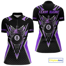 Load image into Gallery viewer, Customized 8 Ball Pool Crown Women Billiard Shirt, Black And Purple Billiard Team Shirt, Pool Jersey TDM4080
