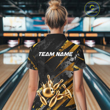 Load image into Gallery viewer, Person wearing a bowling-themed shirt with 'TEAM NAME' text in a bowling alley.