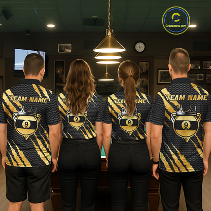 Black And Gold Scratch Billiard Shirts For Men Custom 9 Ball Crown Pool Team Jersey Polo & 1/4 Zip TDM6622
