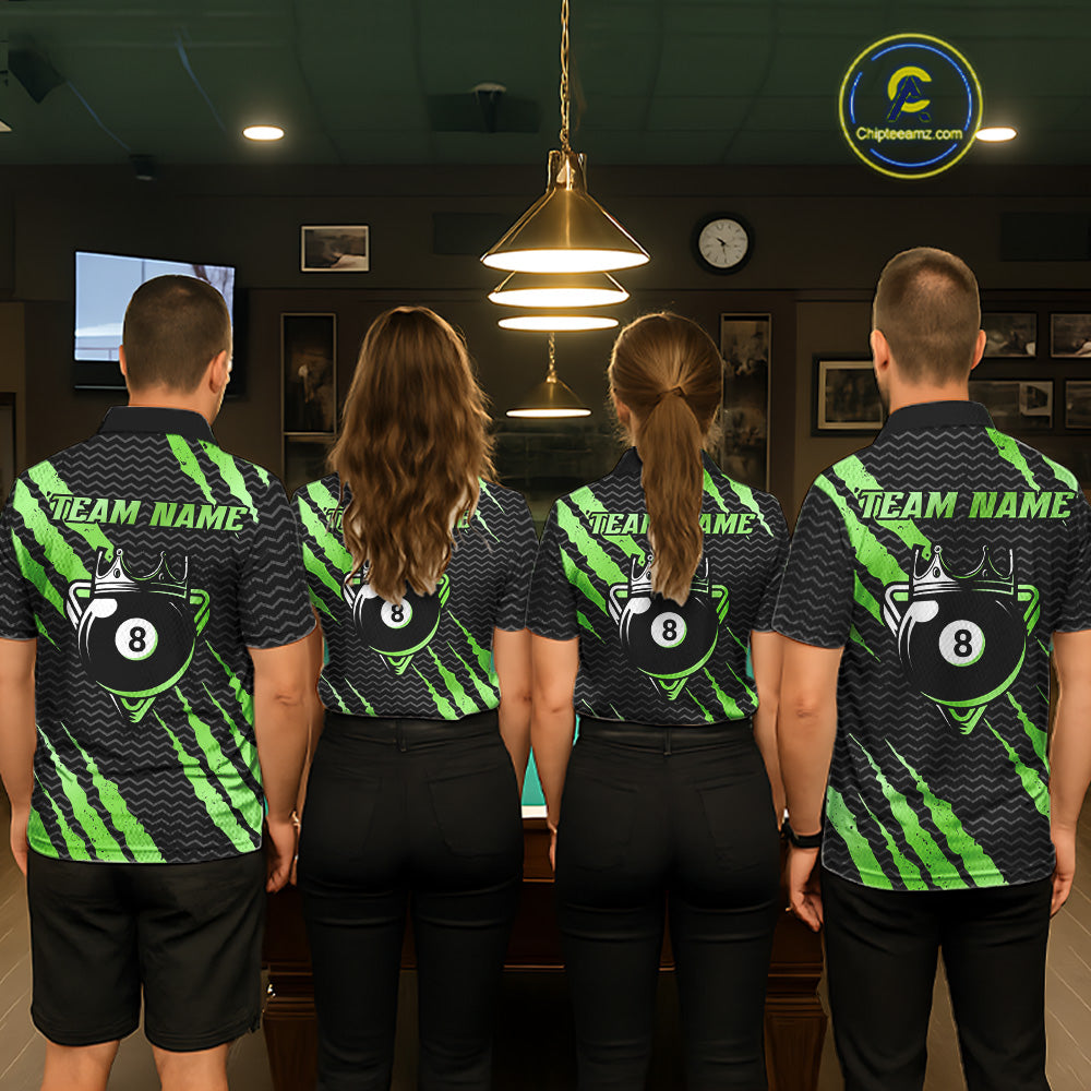 Black And Green Scratch Billiard Shirts For Men Custom 8 Ball Crown Pool Team Jersey Polo & 1/4 Zip TDM6623