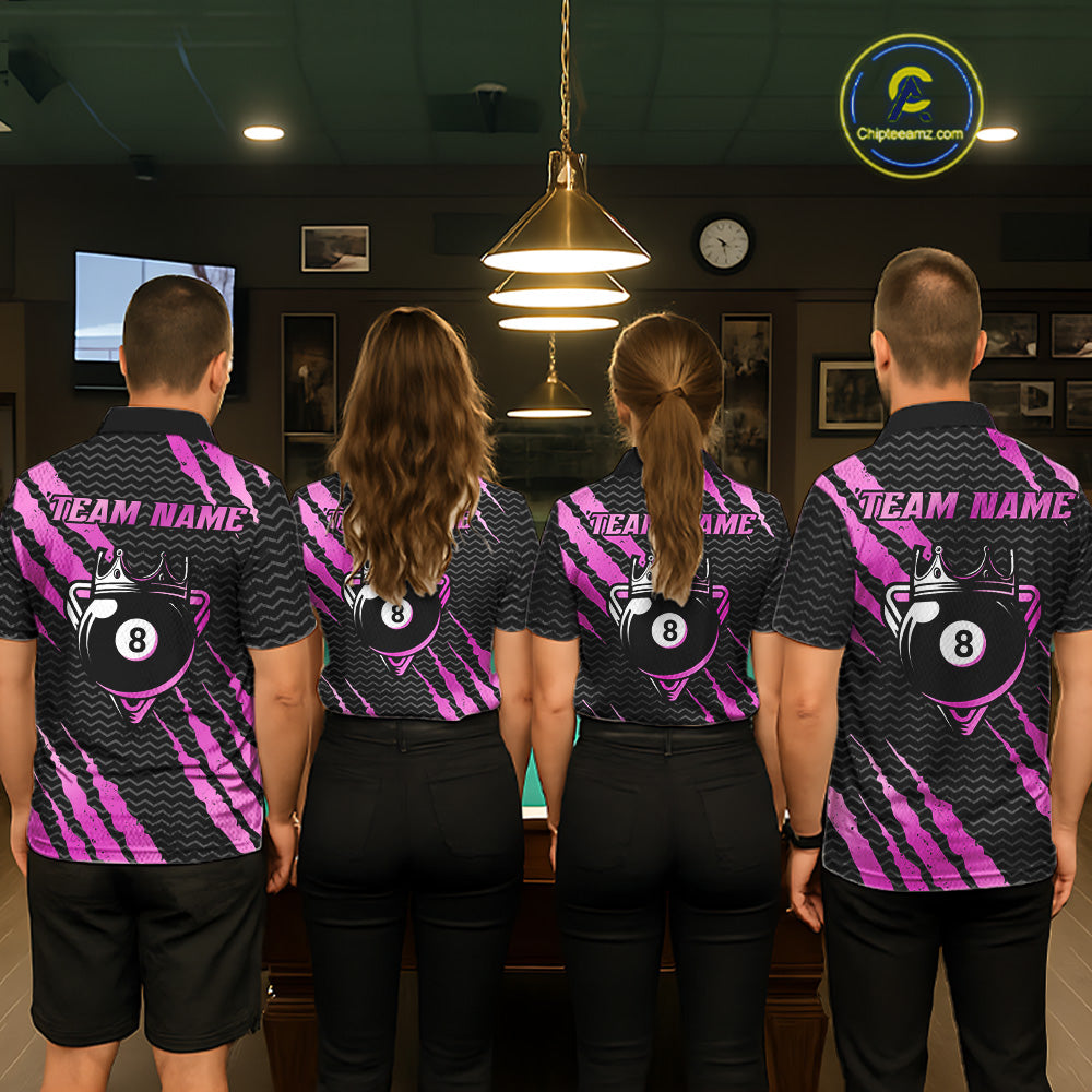 Pink And Black Scratch Billiard Shirts For Men Custom 8 Ball Crown Pool Team Jersey Polo & 1/4 Zip TDM6624