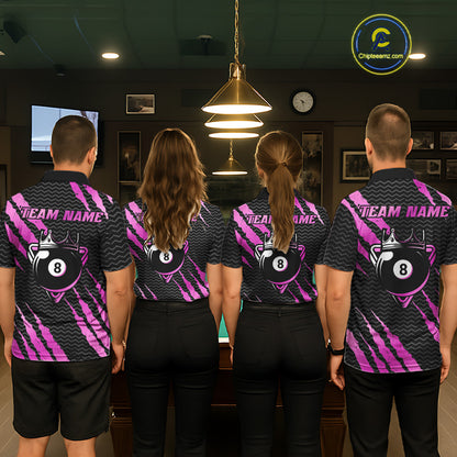 Pink And Black Scratch Billiard Shirts For Men Custom 8 Ball Crown Pool Team Jersey Polo & 1/4 Zip TDM6624