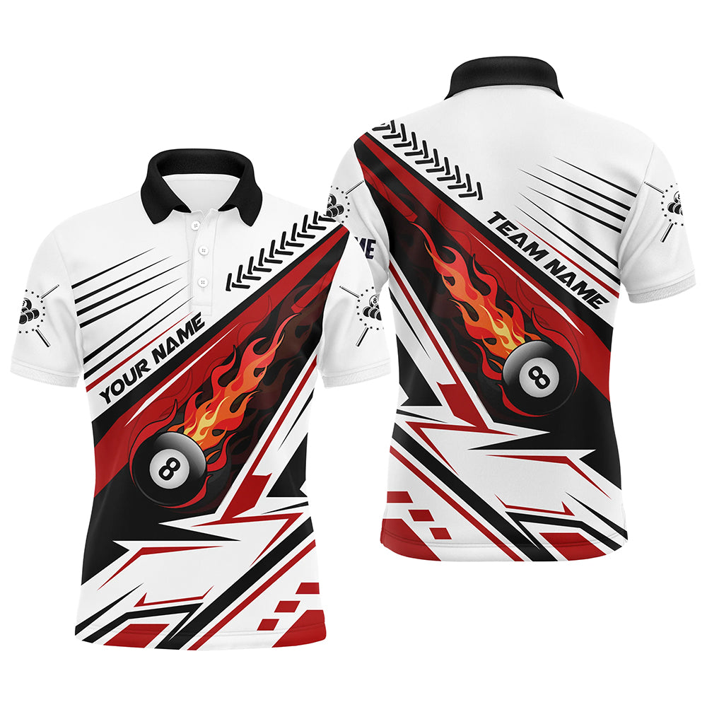 Personalized Red Flaming 8 Ball Billiard Men Polo Shirts Custom Billiard Pool Team Jerseys Shirts TDM0444