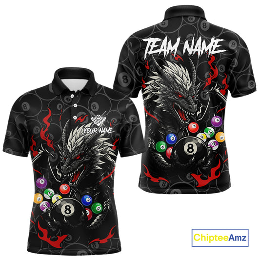 Personalized 8 Ball Dragon Billiard Shirt For Men, Billiard Team Jersey Polo & 1/4 Zip |Red TDM5109