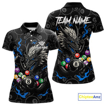 Load image into Gallery viewer, Personalized 8 Ball Dragon Billiard Shirt For Women, Billiard Team Jersey Polo &amp; 1/4 Zip |Blue TDM5110