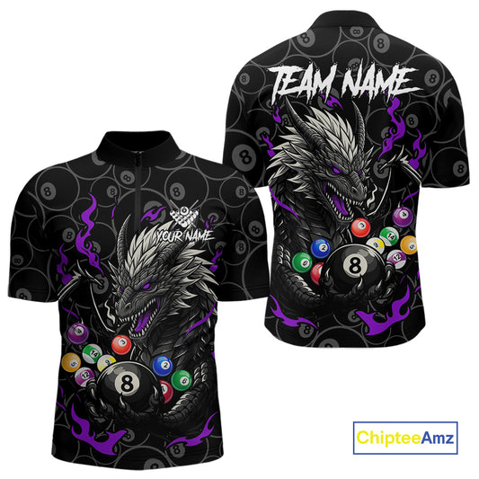 Personalized 8 Ball Dragon Billiard Shirt For Men, Billiard Team Jersey Polo & 1/4 Zip |Purple TDM5111