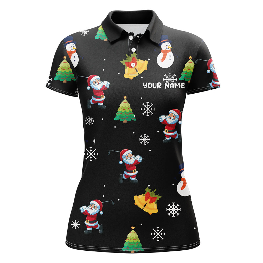 Funny Santa Christmas Pattern Black Women Golf Polo Shirt Custom Golf Tops For Women Golfing Gifts TDM3095