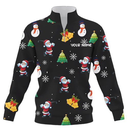 Funny Santa Christmas Pattern Black Quarter Zip Golf Sweatshirt Custom Golf Sweater Best Golfing Gift TDM3095