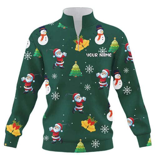 Funny Santa Green Christmas Pattern Quarter Zip Golf Sweatshirt Custom Golf Sweater Best Golfing Gifts TDM3096