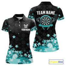 Load image into Gallery viewer, Funny Custom Dart Shirt For Women, Turquoise Black Glowing Star Pattern Darts Polo &amp; Quarter Zip TDM5325