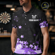 Load image into Gallery viewer, Funny Custom Dart Shirt For Men, Black And Purple Glowing Star Pattern Darts Polo &amp; Quarter Zip TDM5326