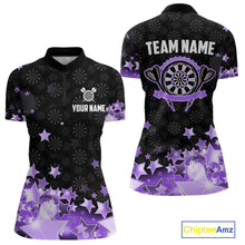 Load image into Gallery viewer, Funny Custom Dart Shirt For Women, Black And Purple Glowing Star Pattern Darts Polo &amp; Quarter Zip TDM5326