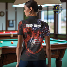 Load image into Gallery viewer, American Flag Smoke Fire 8 Ball Pool Billiard Shirt For Women Custom Patriotic Billiard Team Jersey TDM5332