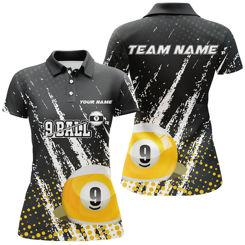 Grunge 9 Ball Pool Sport Jerseys Customized Women Billiard Polo Shirts, 9 Ball Billiards Team Jerseys TDM1005