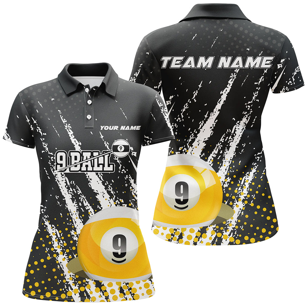 Grunge 9 Ball Pool Sport Jerseys Customized Women Billiard Polo Shirts, 9 Ball Billiards Team Jerseys TDM1005